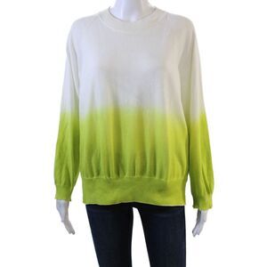 Kash Womens Long Sleeve Crew Neck Ombre Sweater White Green Cotton Size IT 40